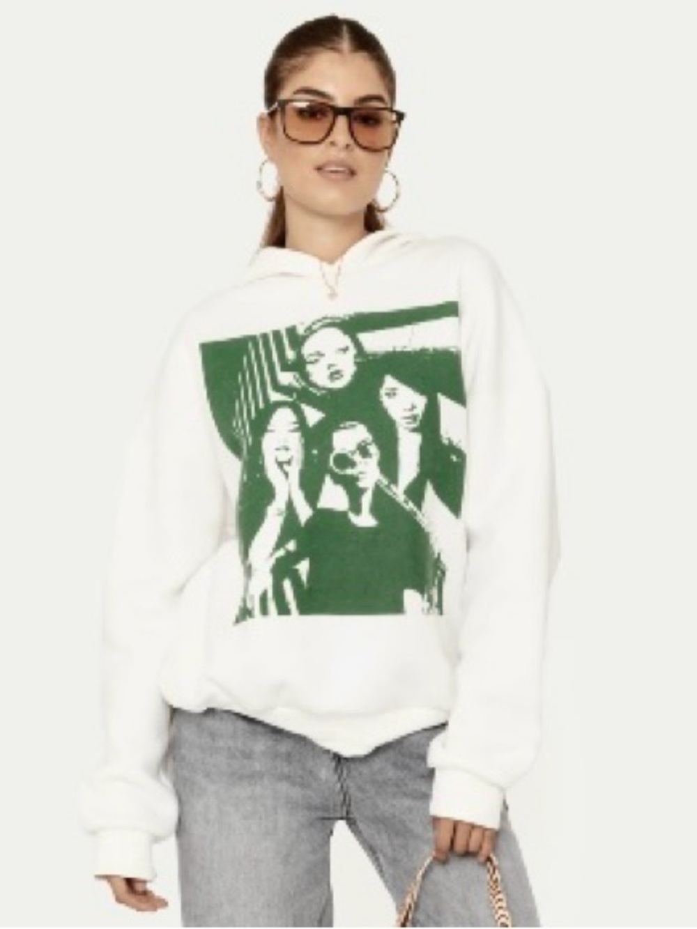 Edikted Mono Print Hoodie Graphic Sweatshirt White
